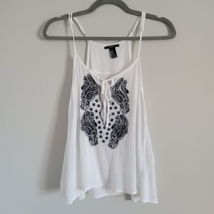 Forever 21 White Tank with Black Paisley Print